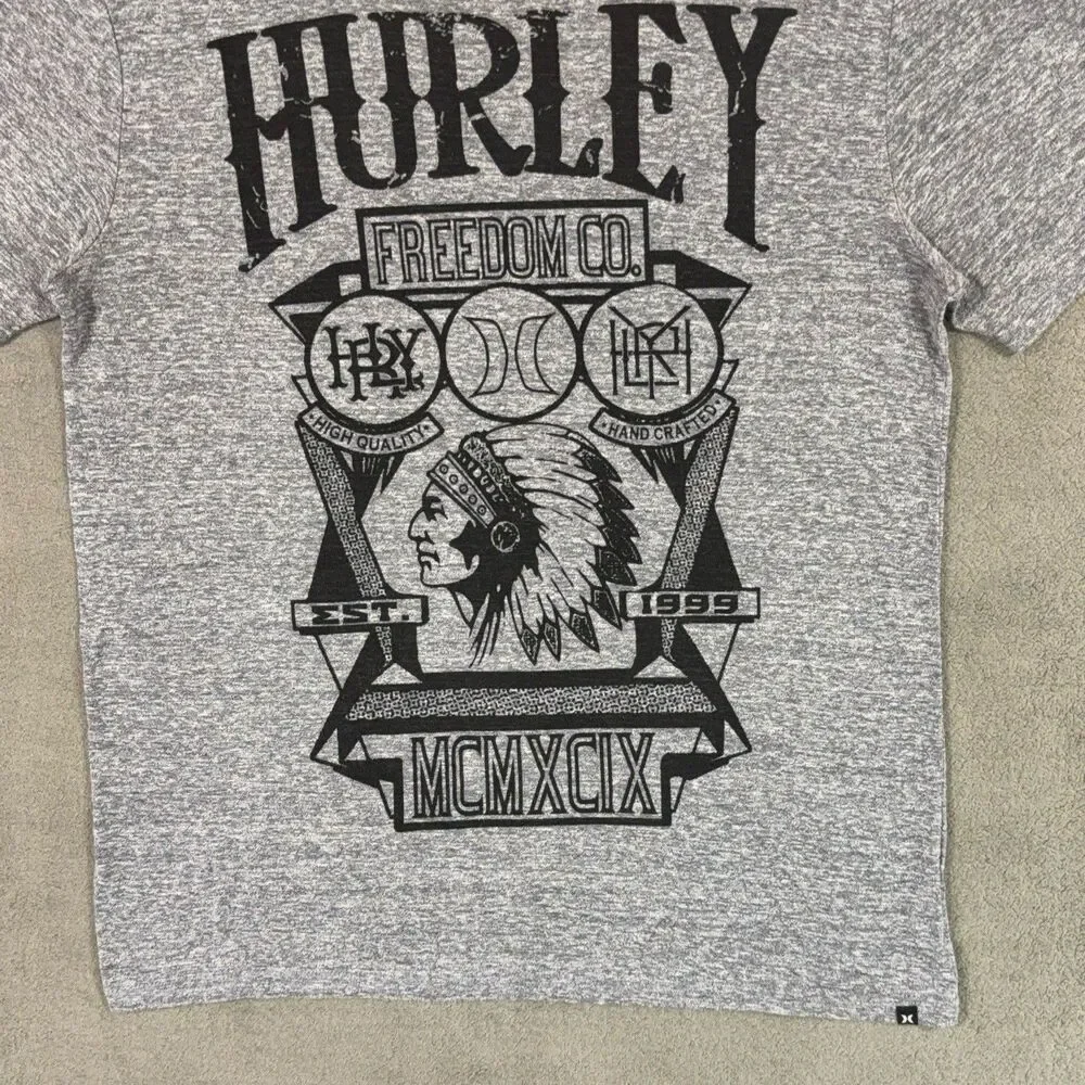 Hurley Graphic Tee Shirt Freedom Co Premium Fit Triblend Large L Gray Heather - Picture 6 of 9
